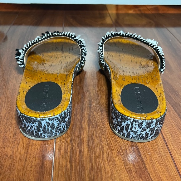 New COACH Blue and White Fringe Raffia Slide Sandals Size 7 - Picture 7 of 9